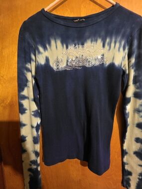 Harley-Davidson Navy and Cream Tie-Dye Long Sleeve Tee